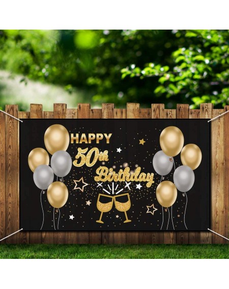 Banners Large Fabric Happy 50th Birthday Backdrop Banner For 50th Birthday Party Decoration- Cheers To 50 Years Background Ph...