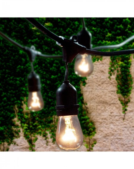 Outdoor String Lights Commercial Grade Outdoor String Lights with 15 Hanging Sockets - 48 Ft Black Weatherproof Cord Weatherp...