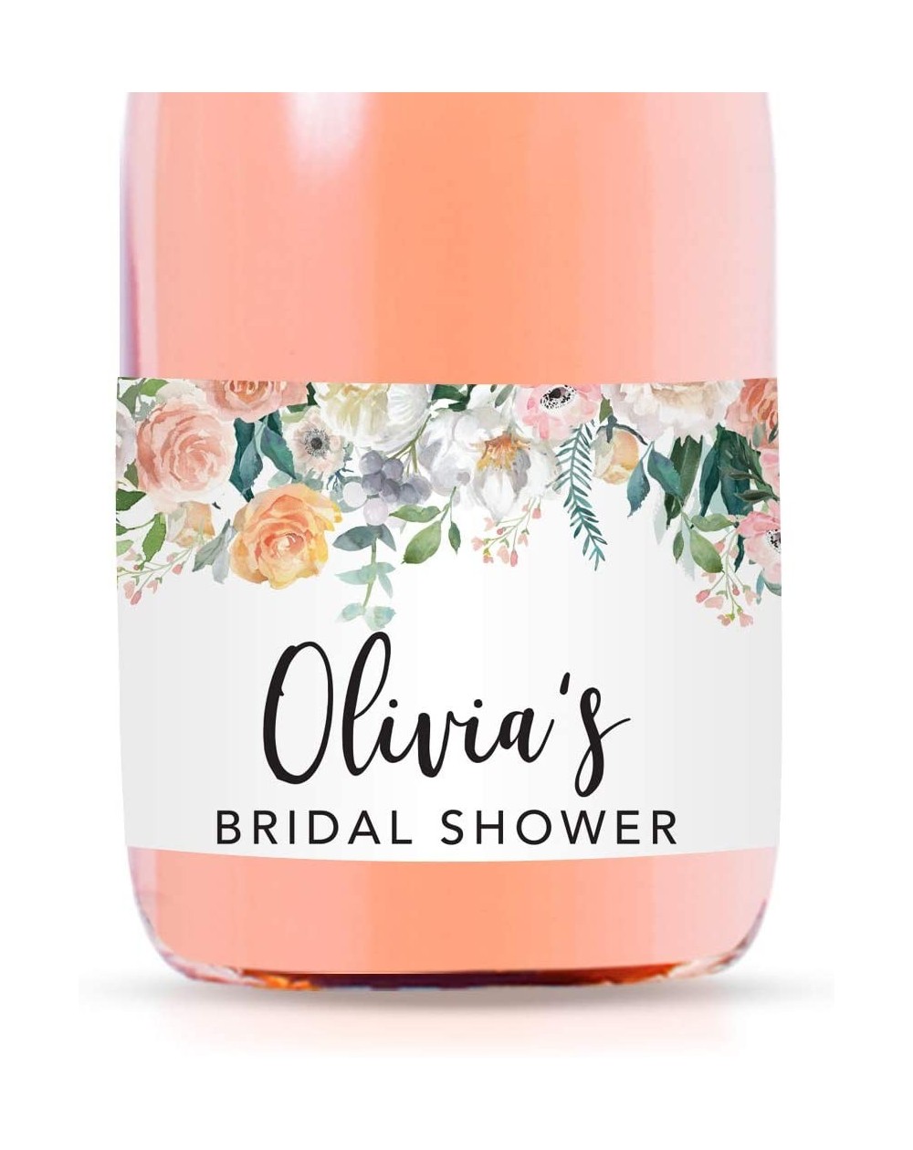 Favors Personalized Mini Champagne Wine Bottle Labels- Olivia's Bridal Shower- Date- Peach Coral Floral Roses- 20-Pack- Custo...