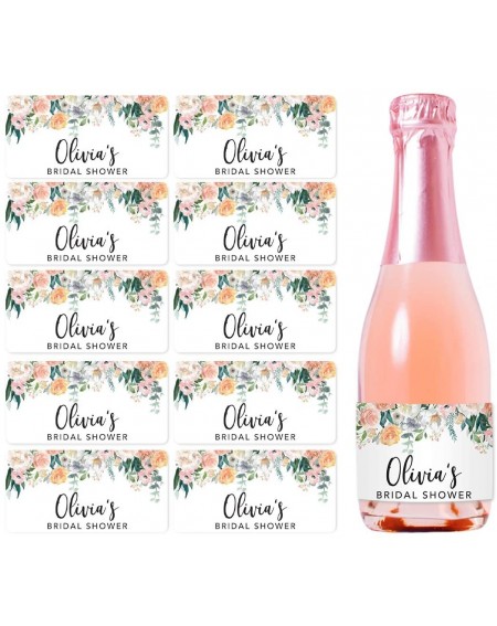 Favors Personalized Mini Champagne Wine Bottle Labels- Olivia's Bridal Shower- Date- Peach Coral Floral Roses- 20-Pack- Custo...