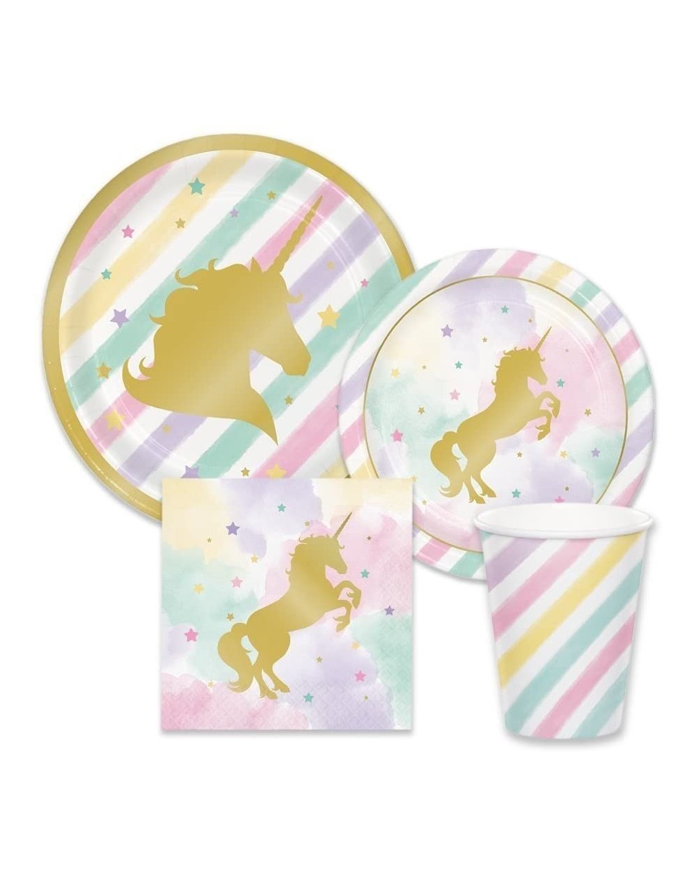 Party Tableware Unicorn Pink & Metallic Gold Sparkle Party Supplies - Tableware for 16 Guests - Plates- Napkins- & Cups - CQ1...