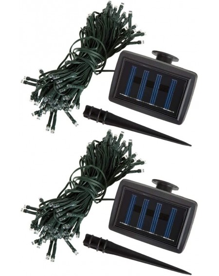 Outdoor String Lights SL151 100 LED Solar Fairy String Lights- Cool White- Green Cord- Outdoor/Indoor- 32-Foot- 2-Pack - C018...