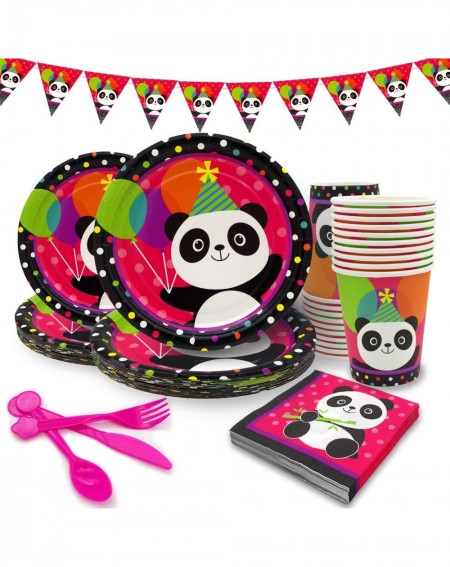 Party Tableware Pandecor Panda Party Supplies Set-141 PCS Party Tableware for Kids-Includes 7"Plate 9"Plate Cups-Napkins-Fork...
