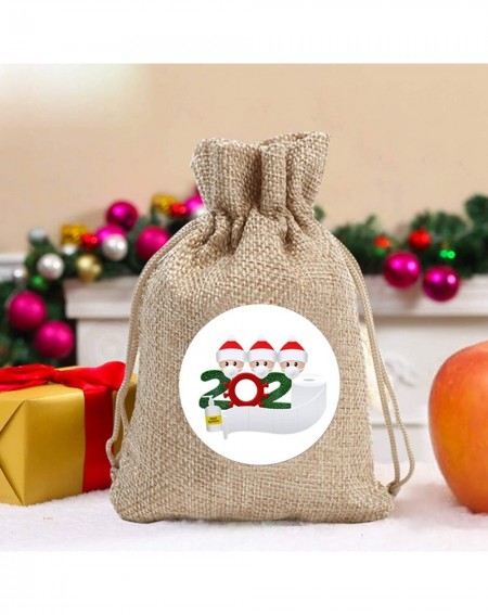 Party Packs 5 Pcs Christmas Candy Bag with ties kids gift Treat Goody Bags Santa Head Printed Linen Backpack Apple Bag Wrappi...