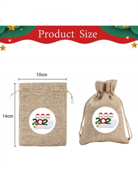 Party Packs 5 Pcs Christmas Candy Bag with ties kids gift Treat Goody Bags Santa Head Printed Linen Backpack Apple Bag Wrappi...