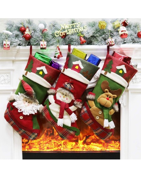 Stockings & Holders Christmas Big Stocking- 18" Xmas Stockings Set of 3 Character Santa- Snowman- Reindeer 3D Plush with Faux...