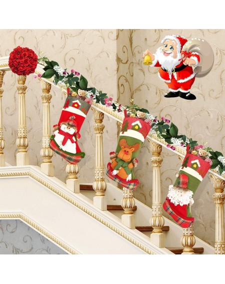 Stockings & Holders Christmas Big Stocking- 18" Xmas Stockings Set of 3 Character Santa- Snowman- Reindeer 3D Plush with Faux...