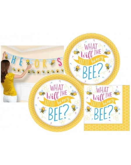 Party Packs Baby Shower Gender Reveal Partyware Kit in Who Will it Bee Design Bundle Includes Paper Plates- Napkins- and a Ba...