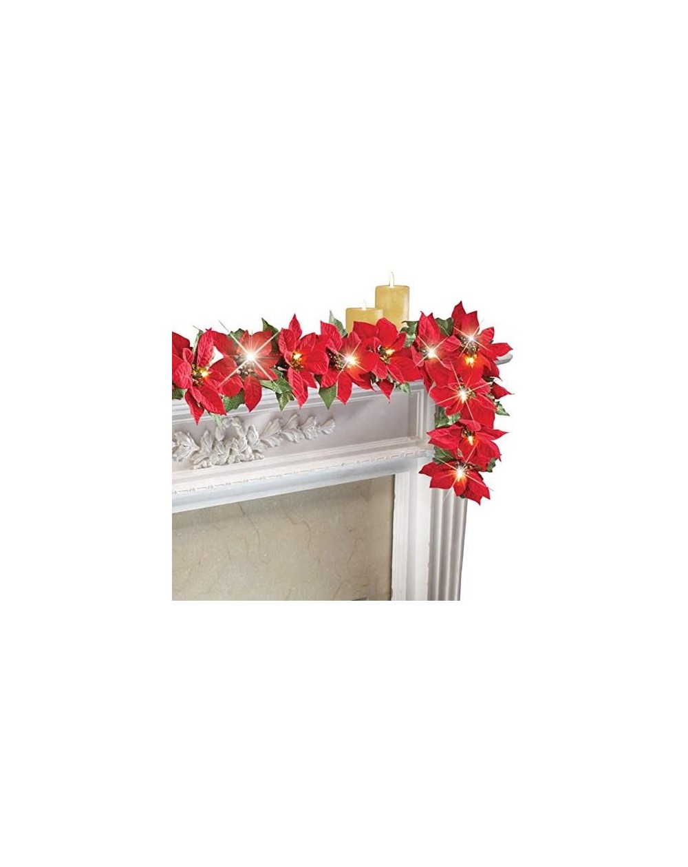 Garlands JH Smith Co Cordless Lighted Poinsettia Garland-Red - Red - CX11176IV9Z $16.56