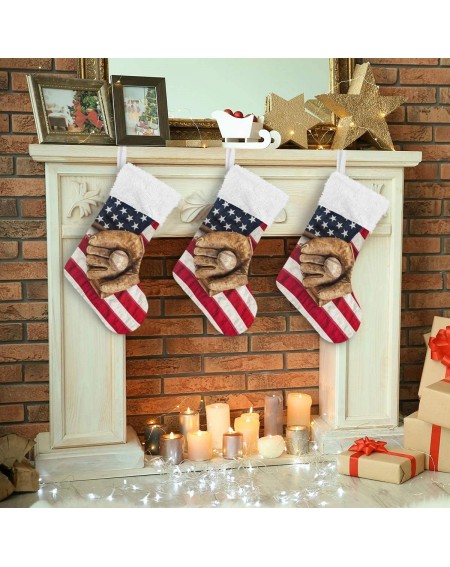 Stockings & Holders Christmas Stockings- 18 inches Burlap with Large Baseball and Plush Faux Fur Cuff Stockings- for Family H...