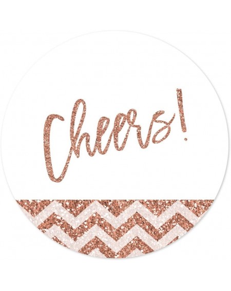 Favors Rose Gold Faux Glitter Wedding Party Collection- Round Circle Label Stickers- Cheers!- 40-Pack- Champagne Colored Deco...
