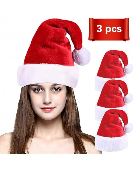 Hats Adult Santa Hat Unisex Red Christmas Santa Hat for Adults or Children Hat 3PCS - Red a - CP18KG0984U $17.85