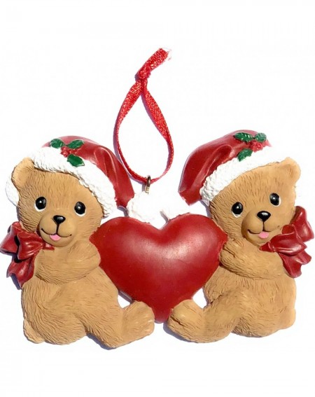 Ornaments Two Cute Brown Bears with Heart and Santa Hats Christmas Ornament- for Siblings- Couple Christmas Ornament- Two Chi...