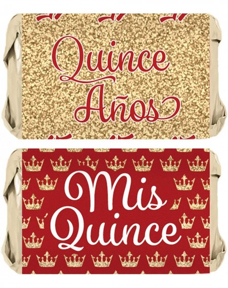 Favors Red and Gold Quinceanera Party Favors - Mini Candy Bar Wrappers - 45 Stickers - Red and Gold - CT186MUA4IN $10.09