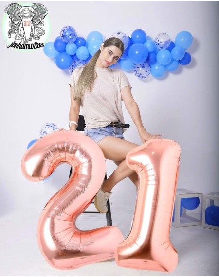 Balloons Rose Gold Big Number 21 Birthday Party Balloons 40 Inch Foil Mylar Large Numbers Balloon for 21st Anniversary Celebr...