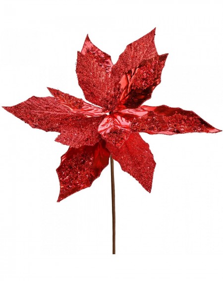 Swags Poinsettia Sequin Aritificial Spray Christmas-Decor- 13"- Red- 6 Piece - Red - CV18A6Q2WWX $21.94