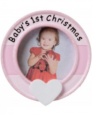Ornaments Personalized Pink Photo Frame Tree Ornament 2020 - Baby's 1st Christmas Festive Round Picture Display Memory Shower...