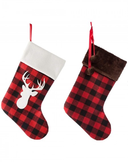 Stockings & Holders 17" Buffalo Plaid Christmas Stocking with Faux Fur Cuff - 2 assortments per Pack - CW18LCH0EKA $8.60