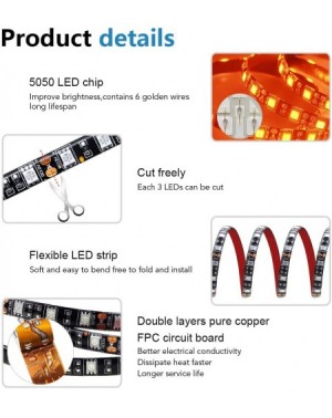 Indoor String Lights Orange LED Strip Lights 16.4ft 5050 SMD Black PCB 5M 300 LEDs Waterproof IP65 12V DC for Home Hotels Clu...
