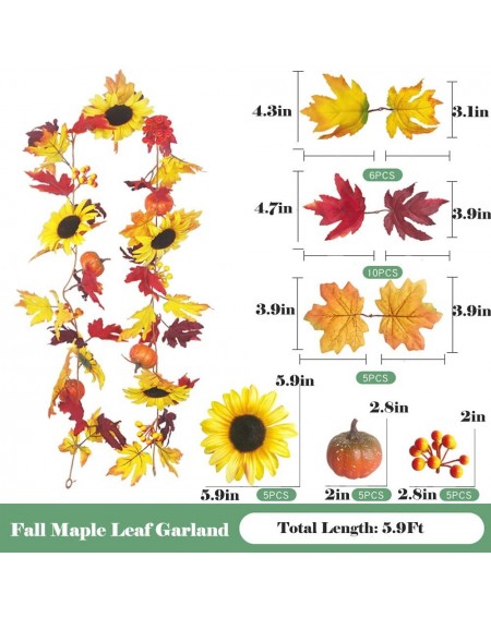 Garlands 1Pcs Fall Maple Leaf Garland- 5.9Ft Artificial Autumn Hanging Vine Plant Thanksgiving Decor for Indoor Outdoor Weddi...