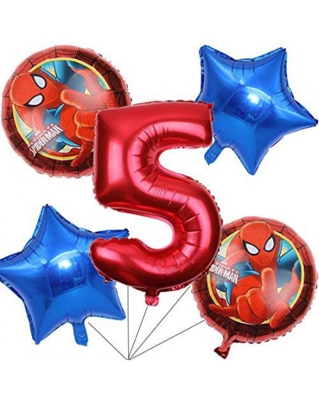 Balloons Superhero Spiderman Balloons Bouquet 5th Birthday 5 pcs - Party Supplies - Ribbons included - CL18AT3CN0U $19.45