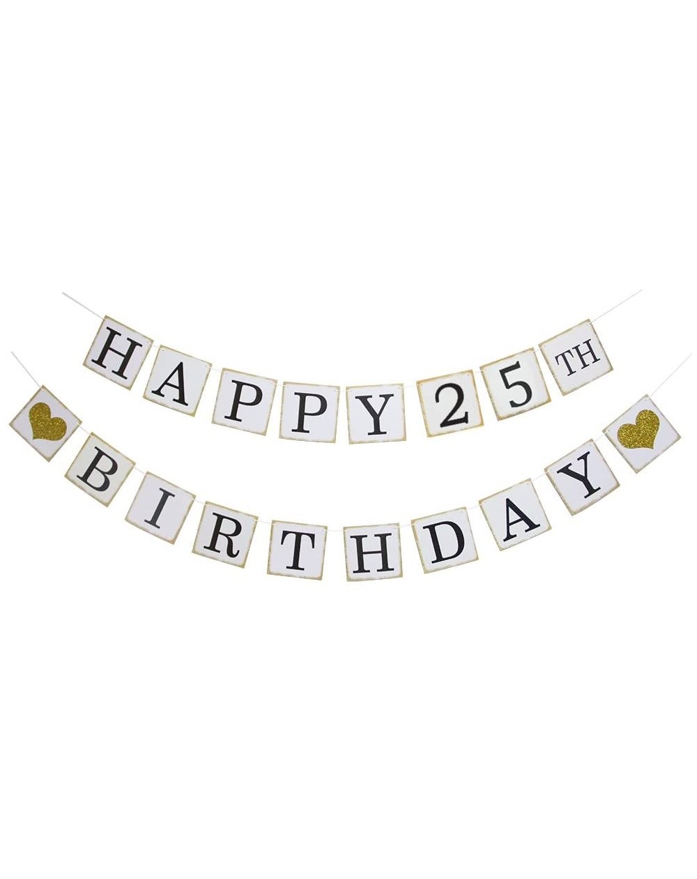 Banners & Garlands Happy 25th Birthday Banner - Gold Glitter Heart for 25 Years Birthday Party Decoration Bunting White - H-2...