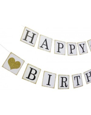 Banners & Garlands Happy 25th Birthday Banner - Gold Glitter Heart for 25 Years Birthday Party Decoration Bunting White - H-2...