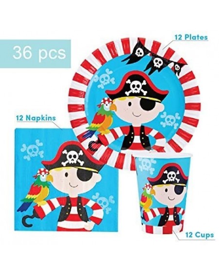 Party Packs Pirate Party Supplies Set for 12 - Includes 36 pcs Total 12 Cups- 12 Plates- 12 Napkins - CH186TUY4R3 $13.19