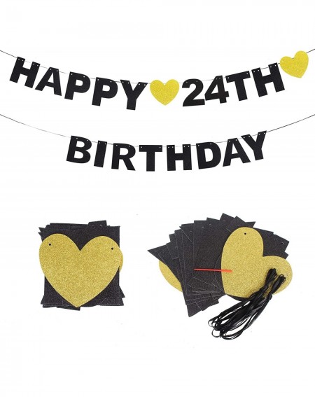 Banners Happy 24th Birthday Banner Black Glitter 24 Years Old Bday Anniversary Party Decoration Sign for Women Men - 24th - C...