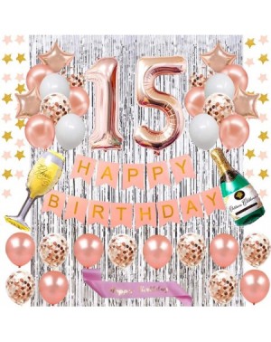 Balloons 15TH Birthday Decorations - Rose Gold Happy Birthday Banner and Rose Gold Number 15 Balloons Latex Confetti balloons...