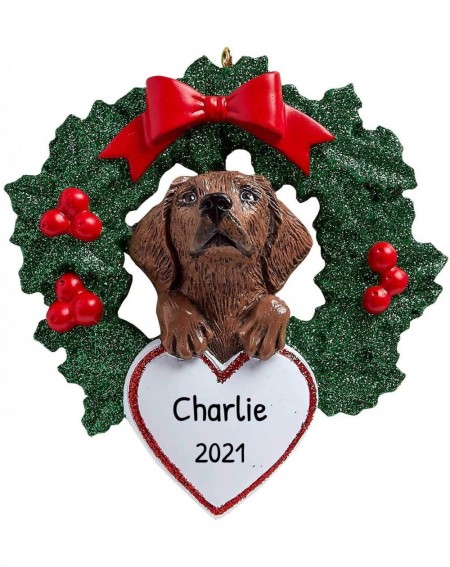 Ornaments Personalized Chocolate Lab with Wreath Christmas Tree Ornament 2020 - Labrador Retriever Dog Heart Paw Pure Love Ea...
