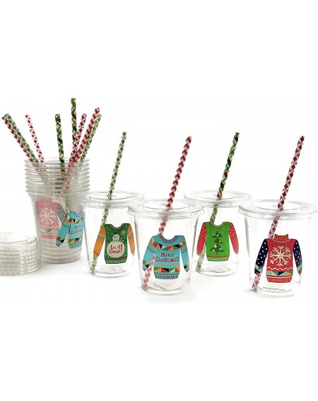 Tableware Ugly Sweater Party Holiday Christmas Tableware Cups Lids Paper Straws (12 Set) - CZ18AXKDX7S $35.34