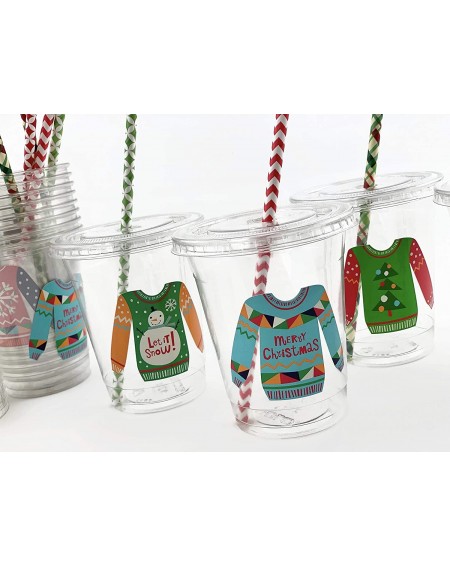 Tableware Ugly Sweater Party Holiday Christmas Tableware Cups Lids Paper Straws (12 Set) - CZ18AXKDX7S $14.42