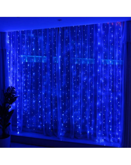 Indoor String Lights 300LED Blue Fairy Curtain Lights with Remote 8 Modes Timer for Bedroom- 9.8x9.8Ft USB Plug in Adapter Fa...