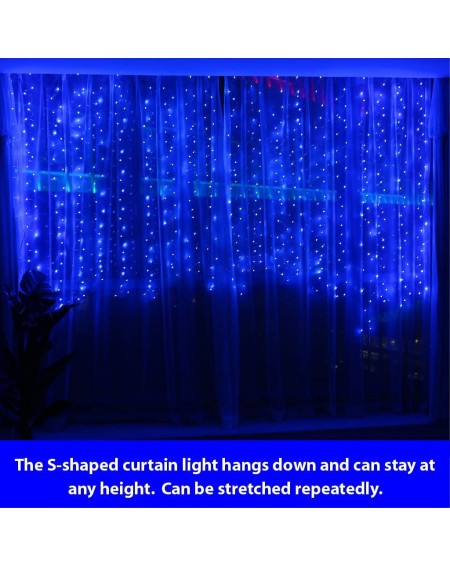 Indoor String Lights 300LED Blue Fairy Curtain Lights with Remote 8 Modes Timer for Bedroom- 9.8x9.8Ft USB Plug in Adapter Fa...