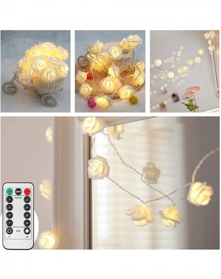 Indoor String Lights 30 White Rose String Lights with Remote-Battery Powered 30 Warm White LED Fairy Lights-8 Mode-Timer-Dimm...
