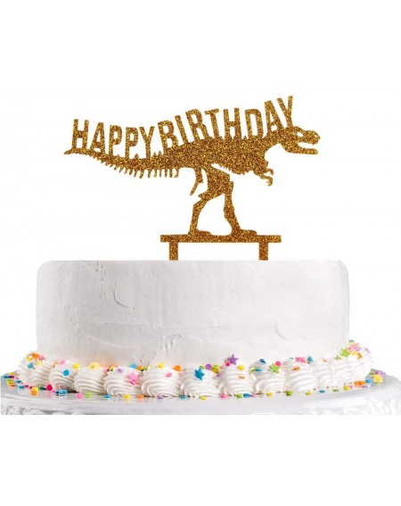 Cake & Cupcake Toppers Gold Happy Birthday Cake Topper with Dinosaur- Happy 1st 2nd 3rd 4th 5th 10th Children's Birthday Part...