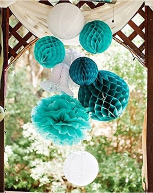 Tissue Pom Poms Big Size White Teal Grey Gold 10inch 8inch Tissue Paper Pom Pom Paper Lanterns Mixed Package for Teal Themed ...