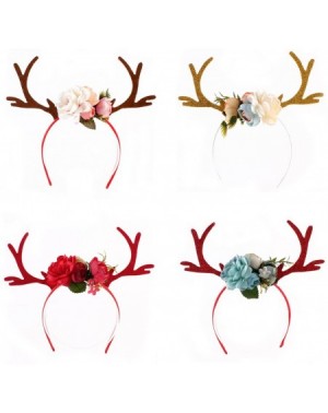 Party Hats Kids Girls Funny Deer Antler Headband with Flowers Blossom Novelty Party Hair Band Head Band Christmas Fancy Dress...