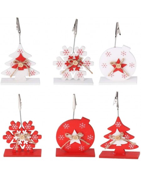 Place Cards & Place Card Holders 6pcs Christmas Place Card Holder Wood Tree Snowflake Photo Card Clip Memo Note Clamp Table N...