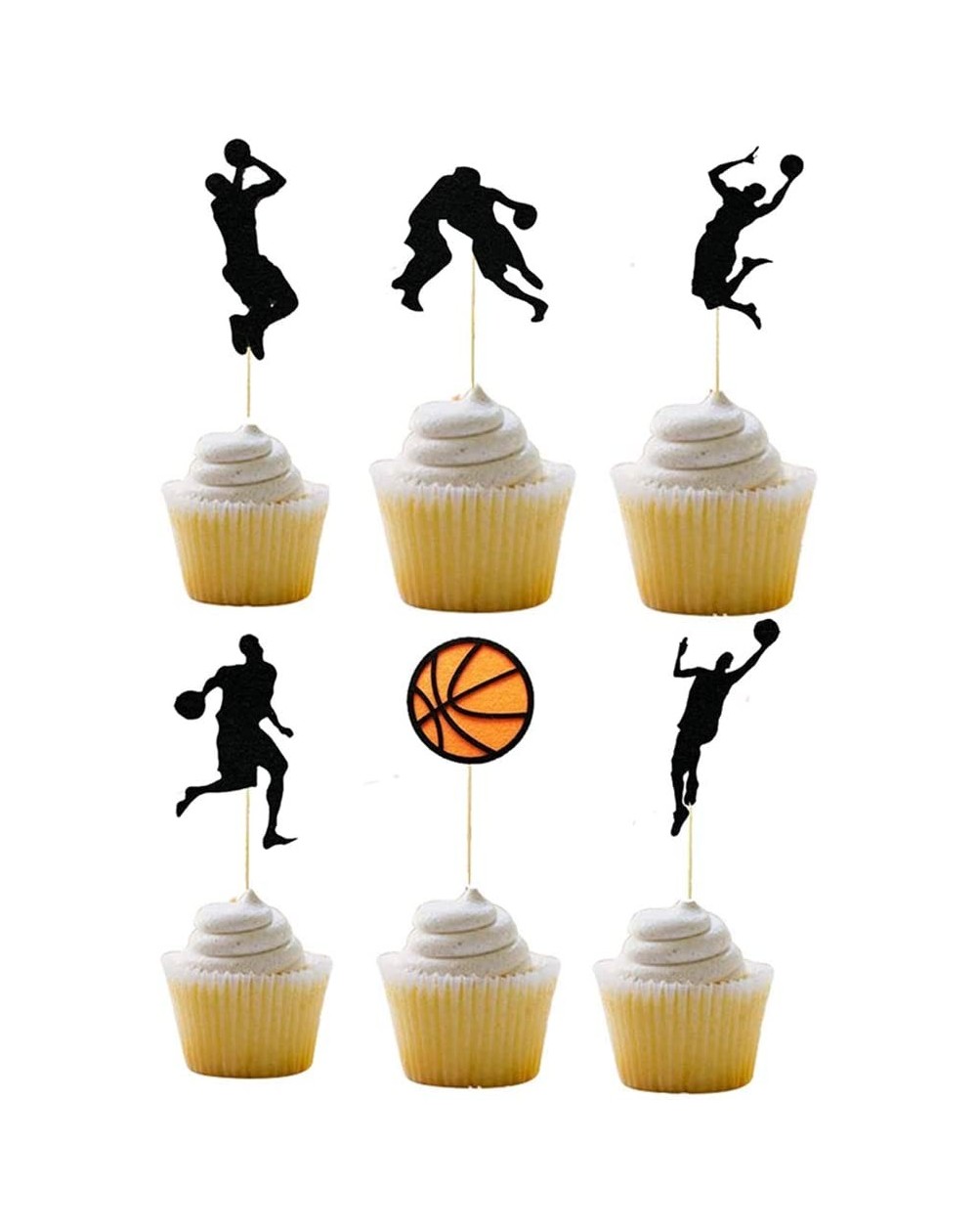 Cake & Cupcake Toppers Basketball Birthday 24pcs Cupcake Topper - Basketball Theme Happy Felt Garland Party Decoration- Baske...
