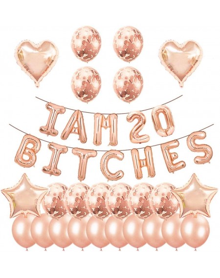 Balloons 20th Birthday Party Set-I am 20 Bitches Funny Banner Confetti Rose Gold Balloons for Girls 20 Years Old Birthday Dec...