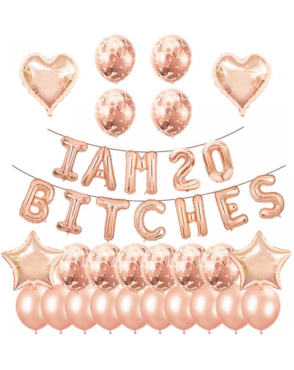 Balloons 20th Birthday Party Set-I am 20 Bitches Funny Banner Confetti Rose Gold Balloons for Girls 20 Years Old Birthday Dec...