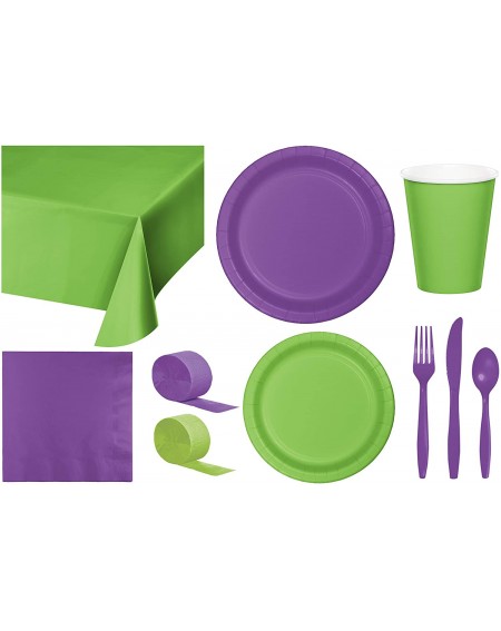 Party Packs Party Bundle Bulk- Tableware for 24 People Lime Green and Amethyst- 2 Size Plates Napkins- Paper Cups Tablecovers...