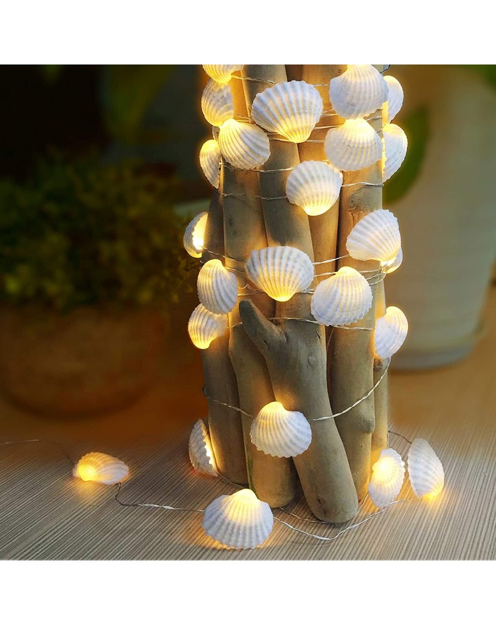 Indoor String Lights Natural Beach Seashell String Lights 13.85 Ft 40 Warm White LED Weatherproof Battery Operated 8 Modes Oc...