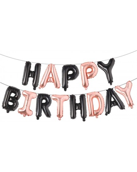 Balloons Happy Birthday Balloons- Aluminum Foil Banner Balloons for Birthday Party Decorations and Supplies (Black Rose Gold)...