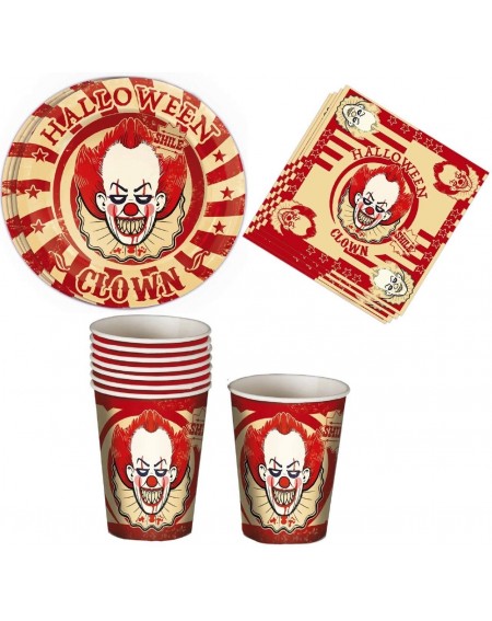 Party Tableware Scary Horror Clown Halloween 36Pc Party Tableware Set Celebration Tableware Decorations Accessories - CG18YD8...