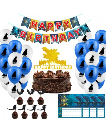Party Favors Godzilla Birthday Party Supplies 21 Cupcake Toppers - 20 Balloons - 1 Pack Banner Happy Birthday Cake Decoration...