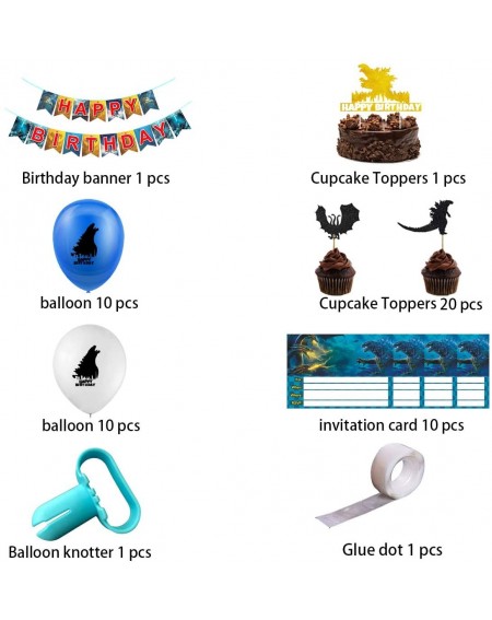 Party Favors Godzilla Birthday Party Supplies 21 Cupcake Toppers - 20 Balloons - 1 Pack Banner Happy Birthday Cake Decoration...
