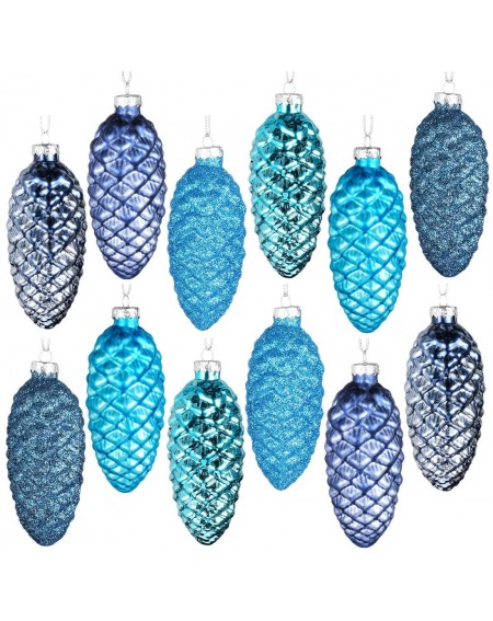 Ornaments Glass Christmas Decorations- Set of 12 Painted Glass Pine Cone Hanging Ornaments for Christmas Tree Decor (Colour S...
